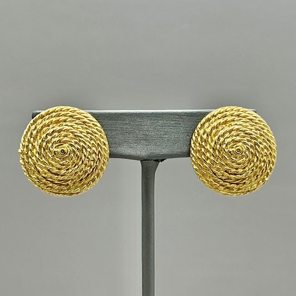Earrings Womens Gold Tone Vintage Textured Rope Swirl Round Clip On 1.25"